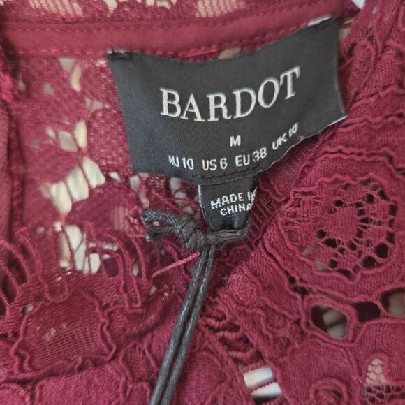 Bardot Dress‎ 6 Burgundy Lace Panel NWT Wine Knee Length - Picture 3 of 7
